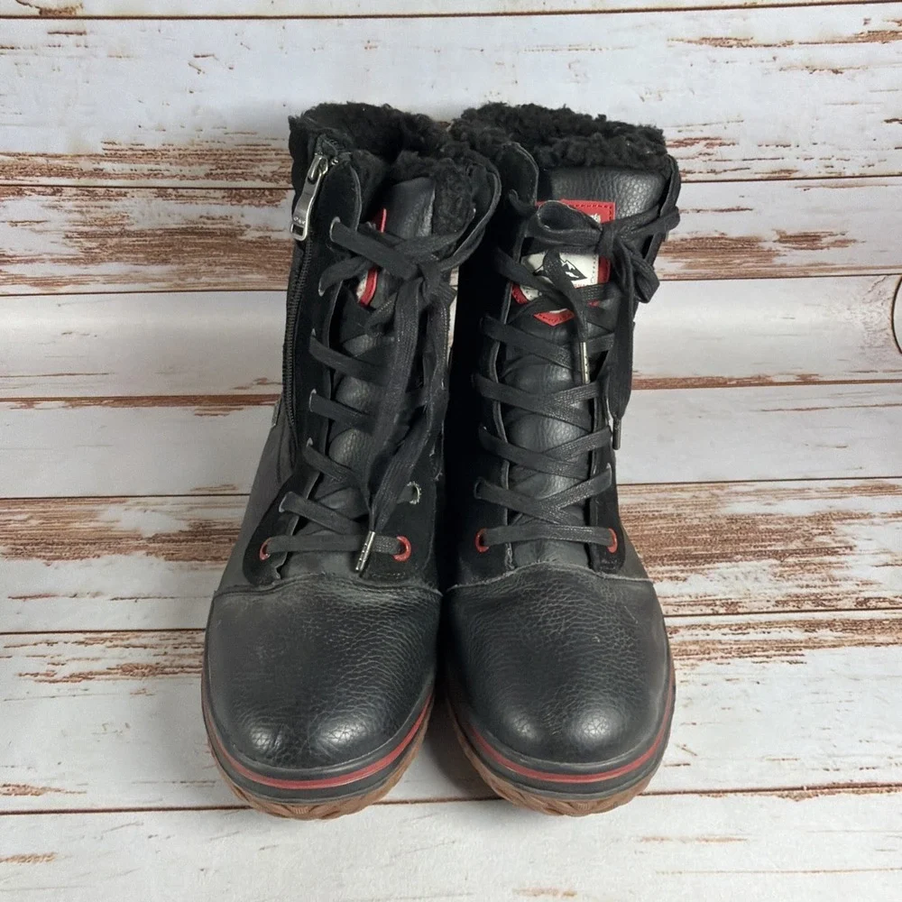 Pajar Mens Black Leather Lace Up Faux Fur Winter Boots US 12-12.5 EU 45